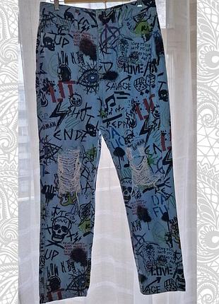 Джинсы дизайнерские драни в стиле панк-рок boohoo размер 14