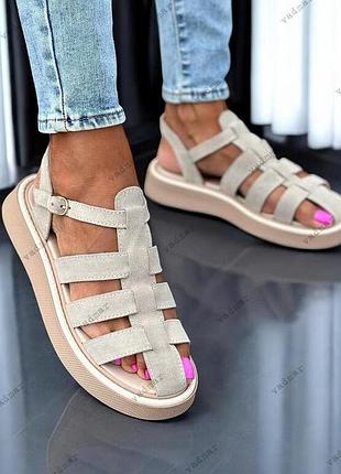 36-41 рр босоножки натуральная замша/кожа бежевый, белый, черный, капучино