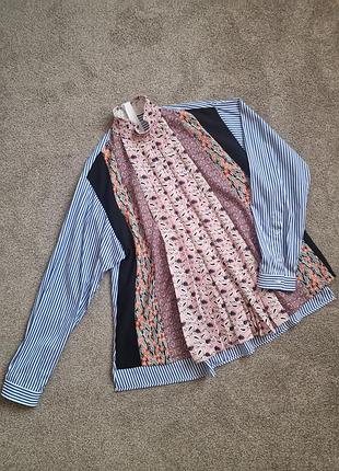 Prada pleated patchwork mock-neck blouse in multi женская рубашка / блуза