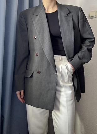 Вінтажний двобортний сірий піджак шовк шерсть італія massimo datti