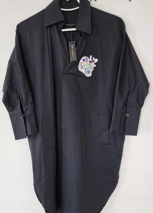 Рубашка туника новая оверсайз черная со стразами в виде яблока
