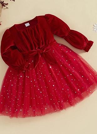 Детское праздничное платье красная фатин