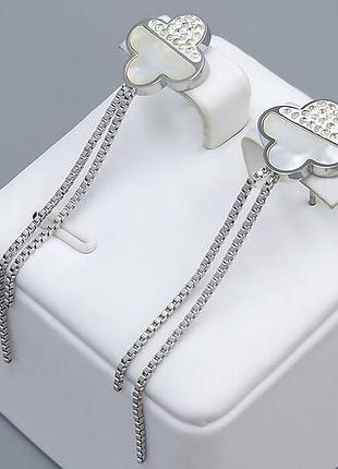 Серьги-гвоздики stainless steel с эмалью. сталь. родий.xuping van cleef.ван клиф