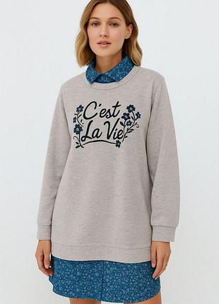 Стильный свитшот george с принтом cest la vie и имитацией рубашки, р. 2xl
