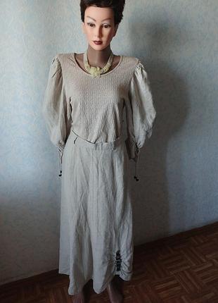 Костюм баварський вінтажний, дірндль, блуза і спідниця,льон.