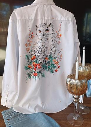 Женская рубашка сова ручная роспись под заказ