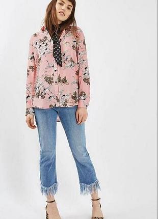 Рубашка оверсайз c птицами topshop , вискоза