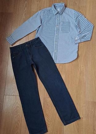 Набор/синие джинсы для мальчика/рубашка в клетку с длинным рукавом для мальчика