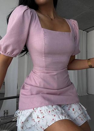 Жіноча рожева лляна міні сукня