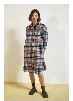 Пальто zara l сіро-коричневий клітинка