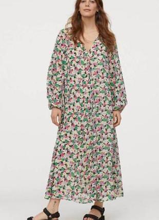 Стильна брендова  шифонова сукня кафтан в квіти h&m