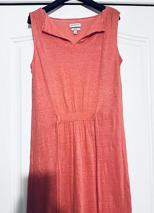 Длинное льняное трикотажное платье лен розовое 38 р