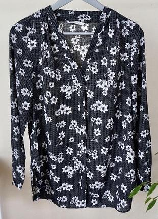 Блуза женская george с длинным рукавом черная в цветочный принт размер 12