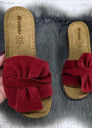 Шльопанці жіночі inblu червоні замшеві з бантом на плоскій підошві 4789