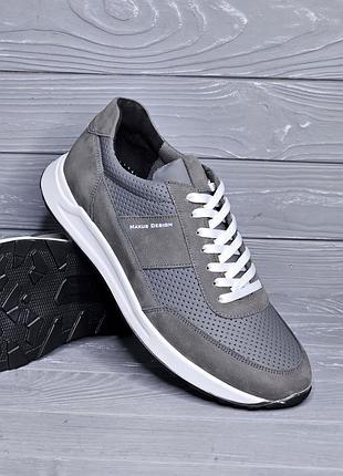 40-48рр!!! кожаные летние мужские серые кроссовки на белой подошве перфорация tm maus / максус!