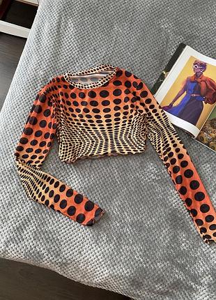 Топ короткий з довгим рукавом прозорий в сіточки