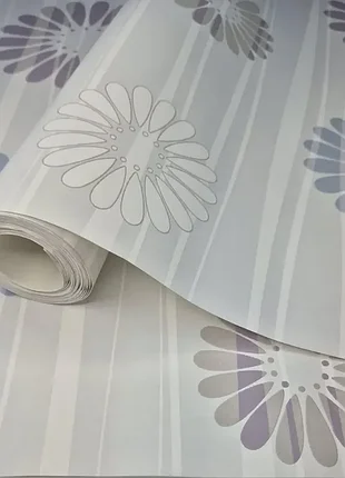 Шпалери вінілові 10 × 0.53 м 53931, сірі з квітами для спальні, дитячої, кухні, вітальні, коридору
