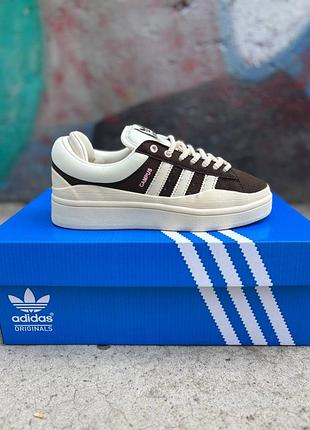 Жіночі кросівки adidas campus x bad bunny brown beige адідас кампус коричневого з бежевим кольорів
