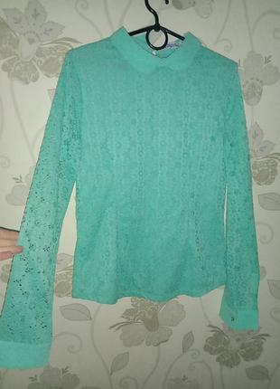 Блуза женская бирюзовая ажурная нежная