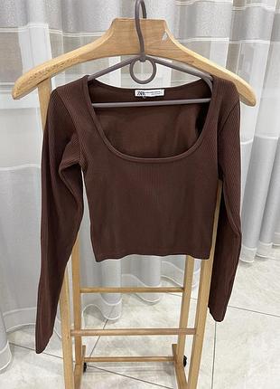 Лонгслів жіночий zara у рубчик / лонгслів в шоколадному кольорі є обмін / новий лонгслів у рубчик