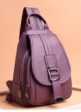Женский кожаный стильный модный рюкзак бананка сумка сумочка клатч.3 фото