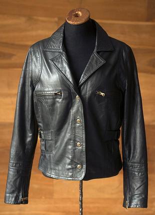 Чорний натуральний шкіряний жакет жіночий vera pelle, розмір s, m