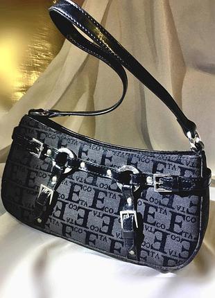 Сумка жіноча маленька чорна з текстилю та шкіри