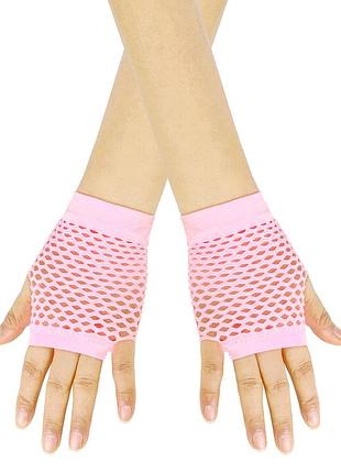 Рожеві мітенки пудрові 6223 сітка рукавиці без пальців з отвором на дівчинку підлітка жіночі