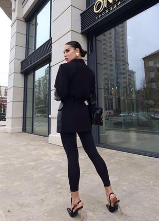 Черные эластичные леггинсы с высокой посадкой со штрипками через палец