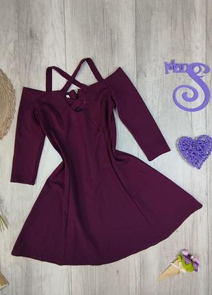 Женское платье рукав три четверти бордового цвета размер 42 (xs)