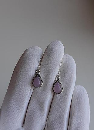 Серебряные серьги с розовым кварцем