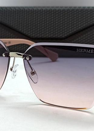 Брендовые очки женские солнцезащитные фиолетово розовый градиент безоправные в футляре