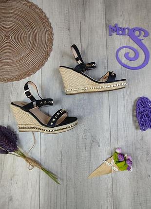 Женские босоножки на танкетке vices натуральная кожа чёрные размер 40