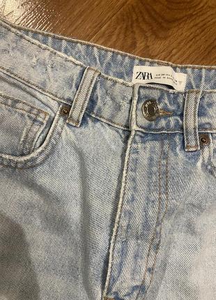 Джинси мом прямі вінтажні рвані з подертостями на поясі голубі zara 32, 34