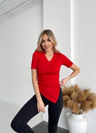 Жіноча асиметрична футболка в рубчик | 5146