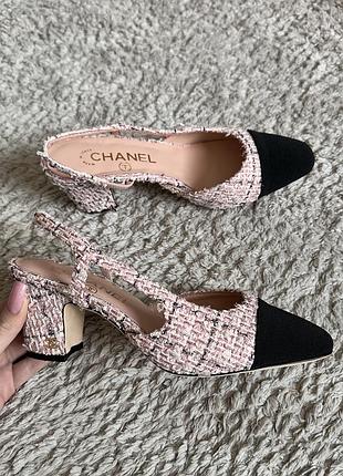 Босоніжки каблуки chanel слінгбеки slingback твідові розові базові оригінал номерні балетки