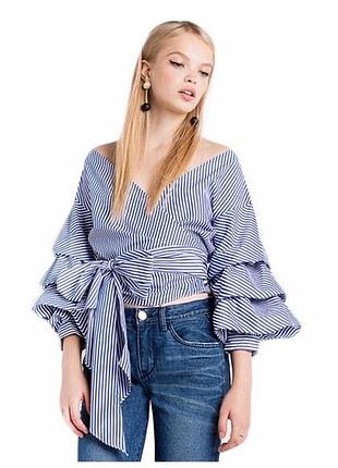 Блуза рубашка сорочка на запах в смужку zara