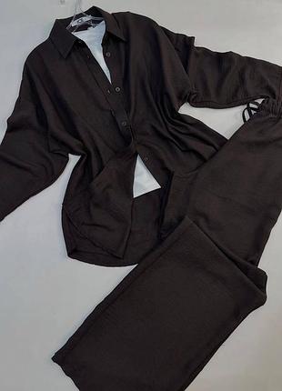 Жіночий костюм літній лляний з натуральної тканини льону вільного крою сорочка і штани