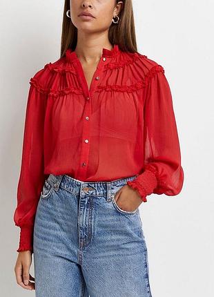 Шифонова сорочка оверсайз  з обʼємними рукавами river island