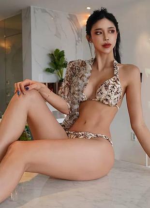 Купальник леопардовый тройка с накидкой