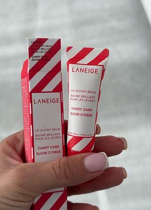 Зволожуючий та відновлюючий блиск-бальзам для губ laneige lip glowy balm  candy cane
