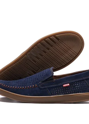 Чоловічі літні шкіряні мокасини ls перфорація dark blue