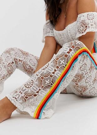 Штани кльош ажурні з шортами літні мереживні брюки