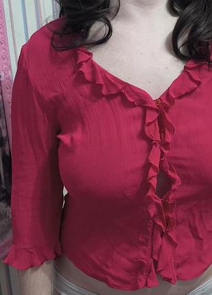 Малинова шифонова укорочена блуза топ з оборками
