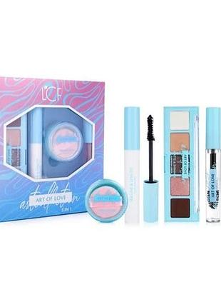 Набір подарунковий для макіяжу lcf art of love туш, тіні, гель для брів, хайлайтер, олія-тінт