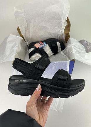 Сандалии skechers d'lux walker - adored days 119823 bbk черные, ориганильные босоножки скейчерс женские