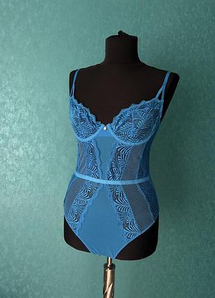 Боді primark в сіточку блакитний з мереживом розмір м