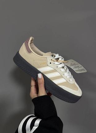 Женские кроссовки adidas samba premium beige whiye