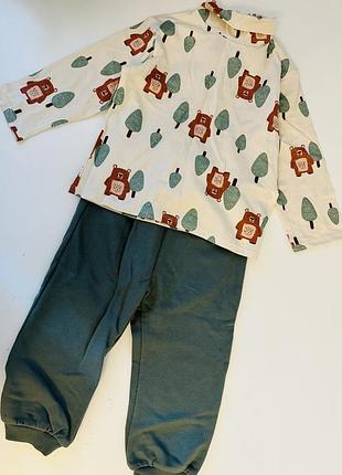 Комплект набір костюм джогери штани на резинці водолазка реглан ведмедики тедді