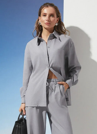 Оверсайз вільна сорочка з натуральної тканини 80% льон